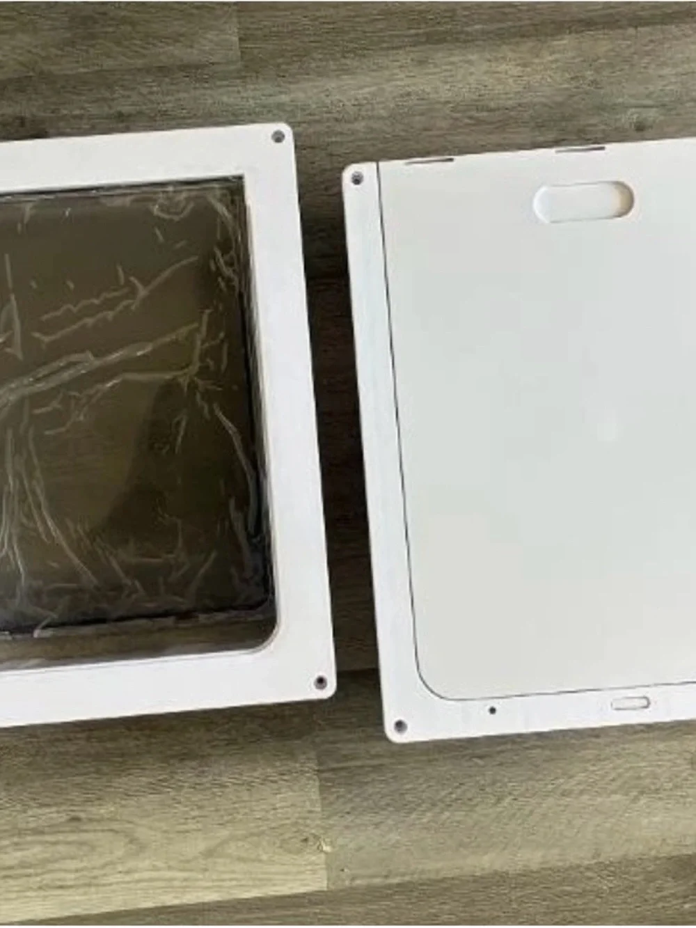 White Pet Door with Paw Print - Secure Flap Entry